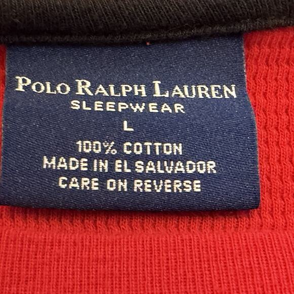 Polo Ralph Lauren Sleep Shirt Mens Sz Large Red 100% Cotton Long Sleeve Thermal - Picture 5 of 6